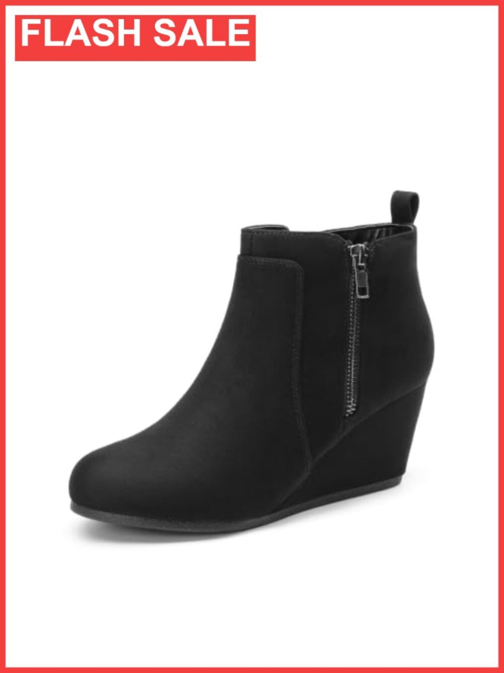 Women's Faux Suede Low Wedge Ankle Boots Side Zip Booties